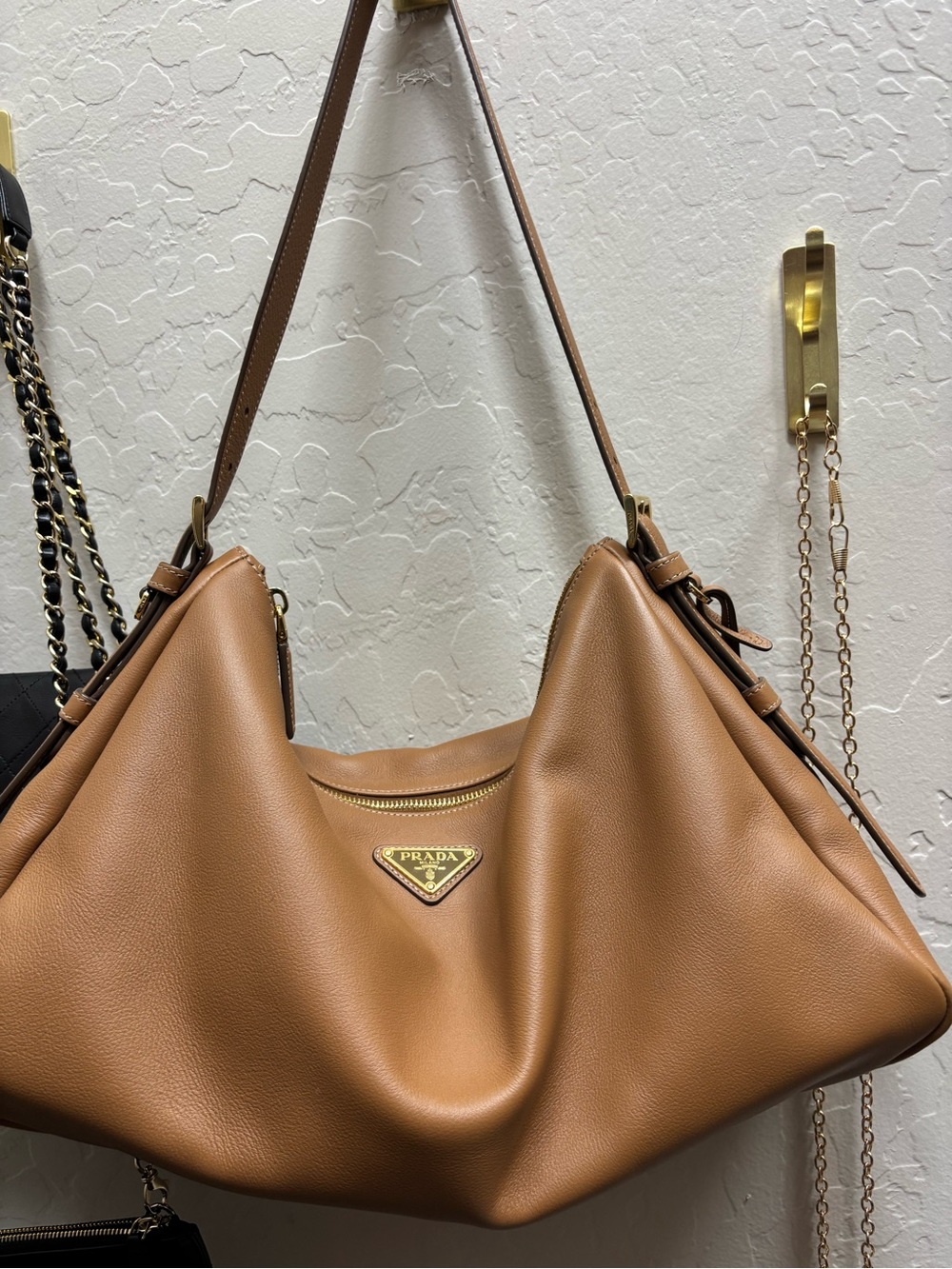 Prada Brown/Tan Leather Slouchy Shoulder Bag